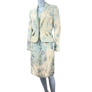 Vtg Women's 8 NIPON BOUTIQUE Jacquard Floral Dress & Jacket Set Church Wedding